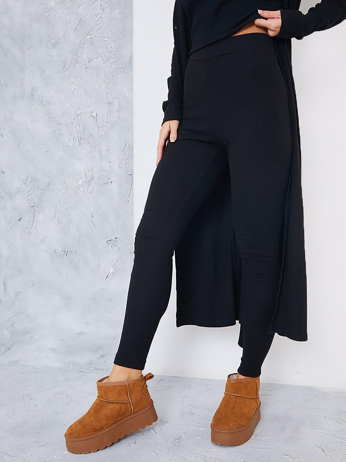 Black PU Button Detail Leggings by In The Style Jess Millichamp