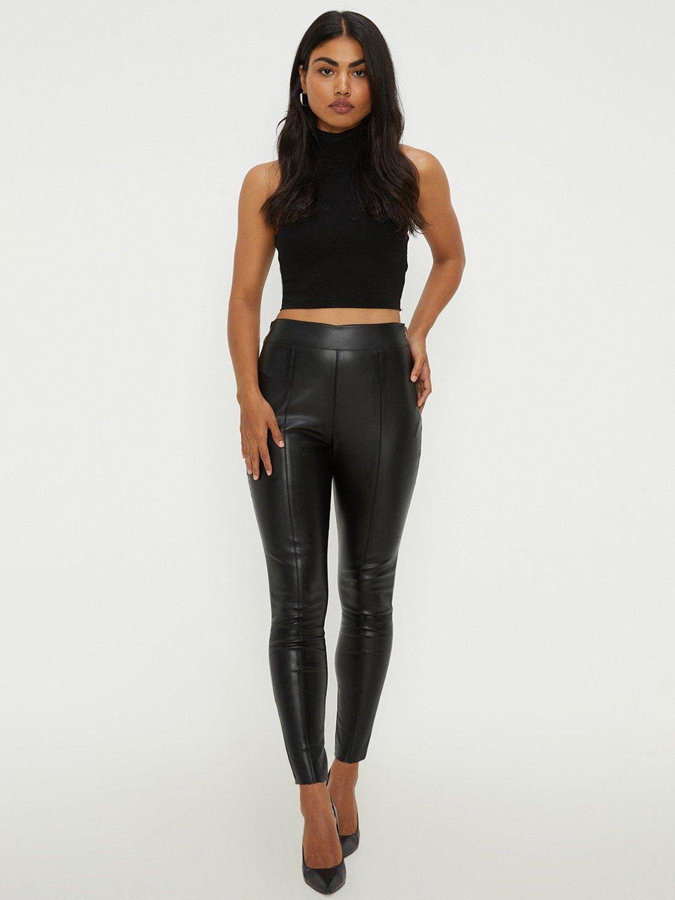 Cameo Rose Black Leather-Look Utility Button Leggings