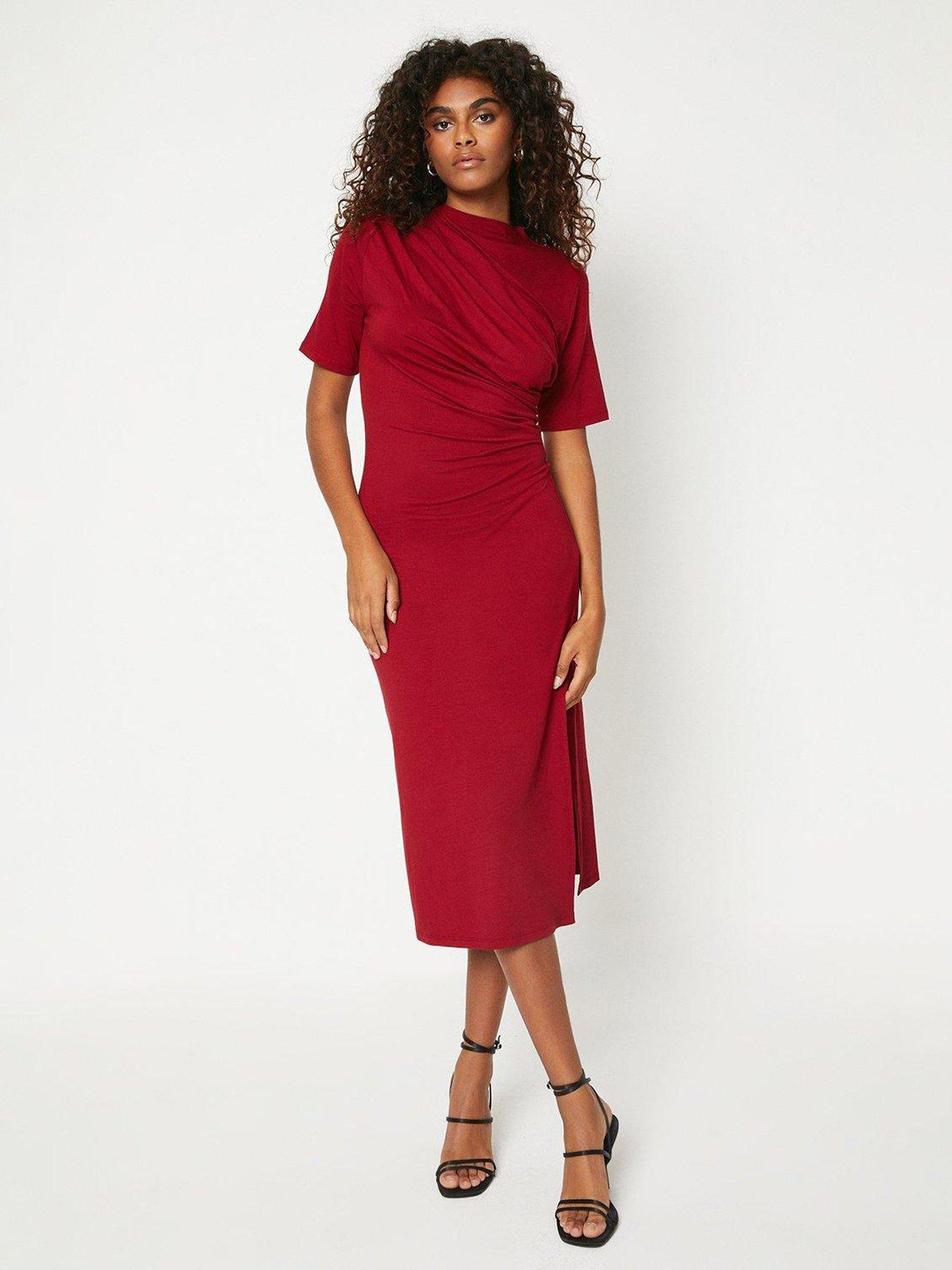 Dorothy Perkins Ruched Short Sleeve Midi Dress Berry very