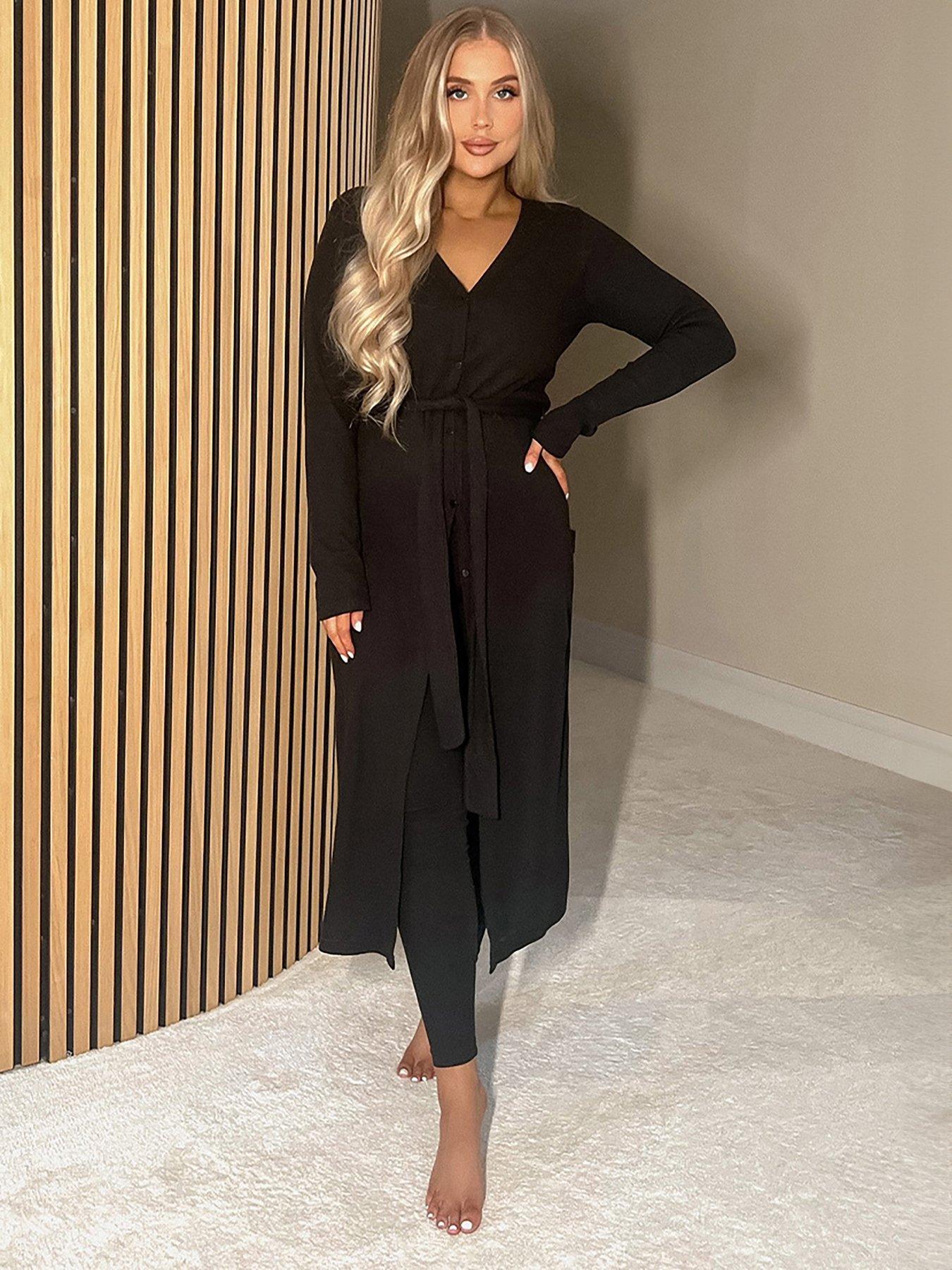 Long black shop belted cardigan