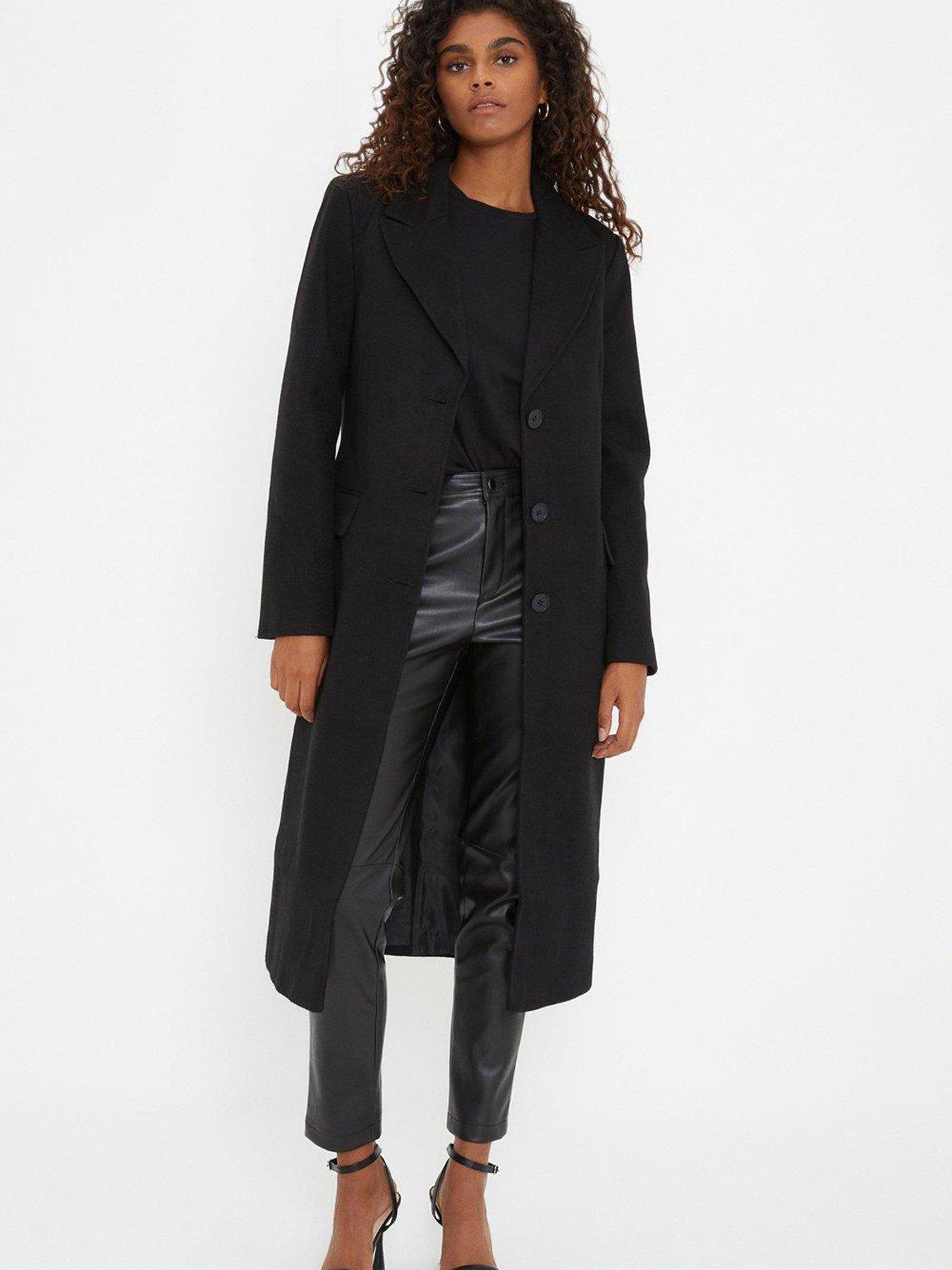 Dorothy Perkins Single Breasted Maxi Coat - Black | very.co.uk