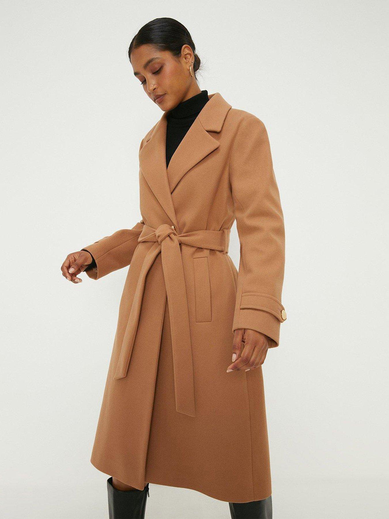 Dorothy Perkins Longline Belted Coat - Camel | very.co.uk