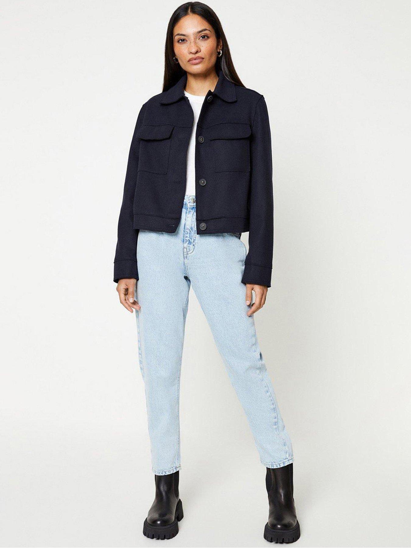 undefined Wool Look Cropped Jacket - Navy