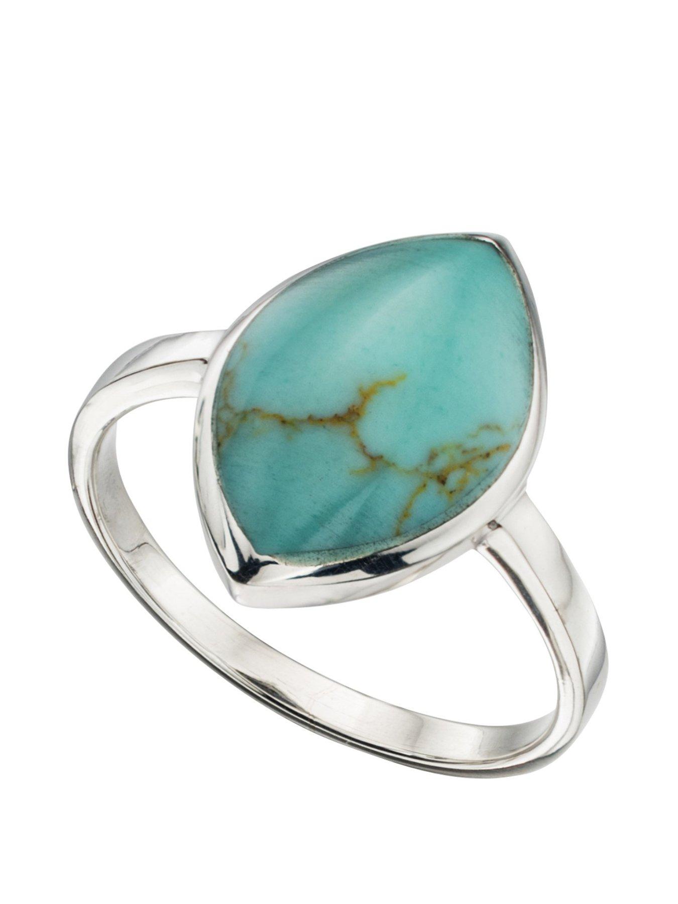 Product photograph of The Love Silver Collection Sterling Silver Turquoise Marquise Ring from very.co.uk