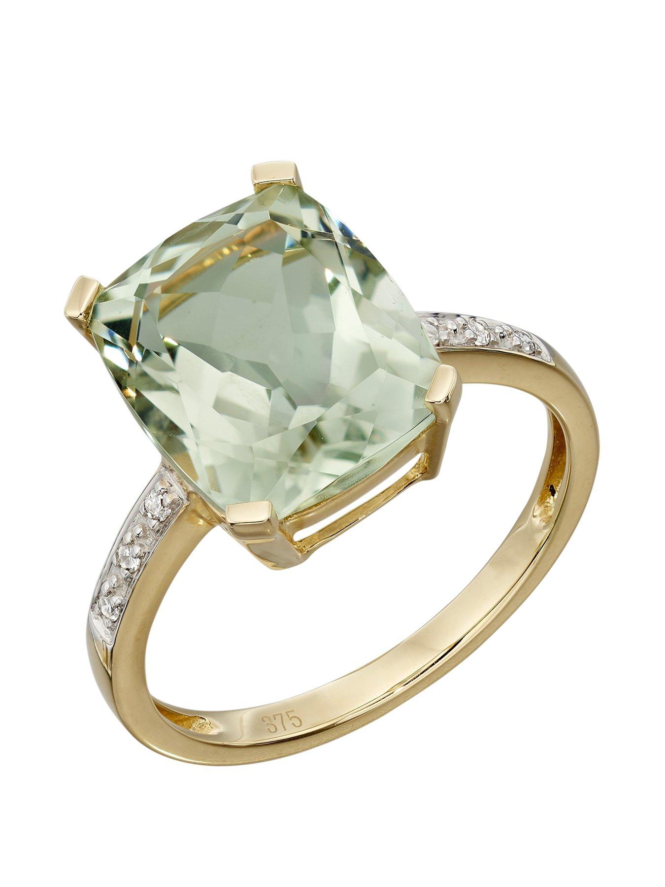 Product photograph of Love Gold 9ct Gold Green Cocktail Ring from very.co.uk