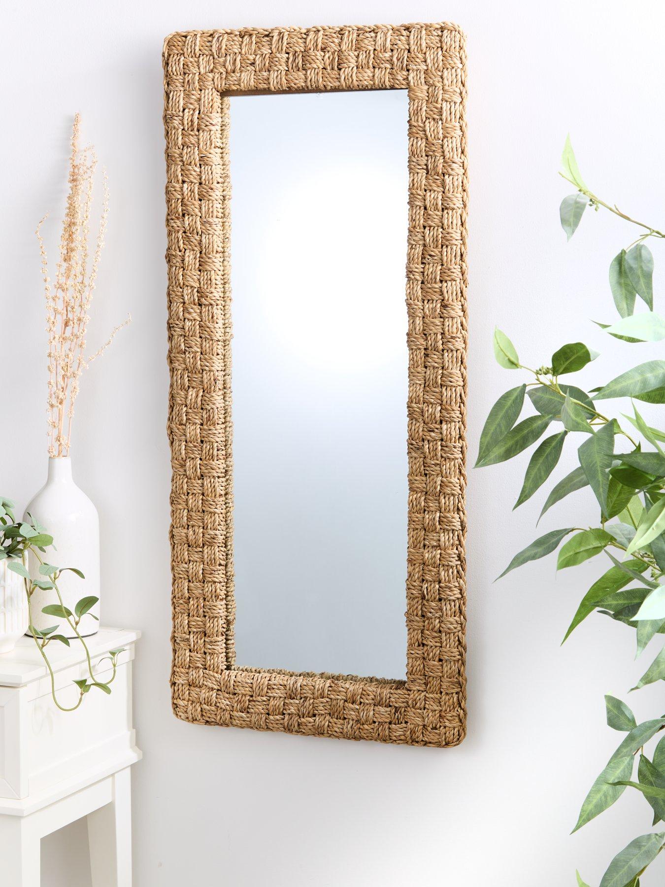 Product photograph of Very Home Rectangle Woven Mirror 100x45cm from very.co.uk