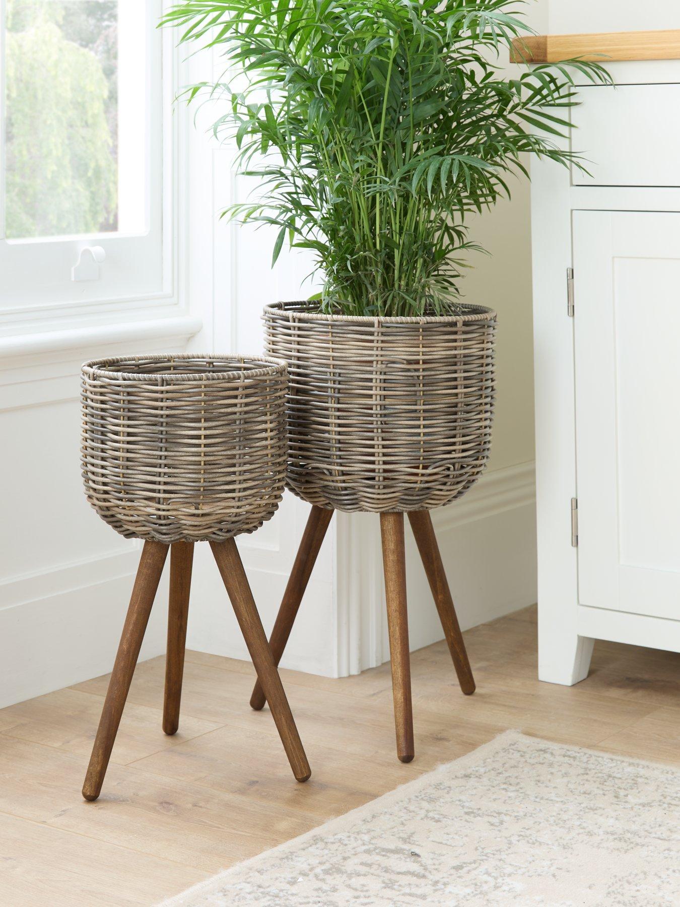 undefined Set Of 2 Dark Rattan Planters