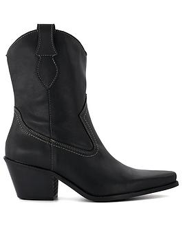 dune london pardner leather western boots - black