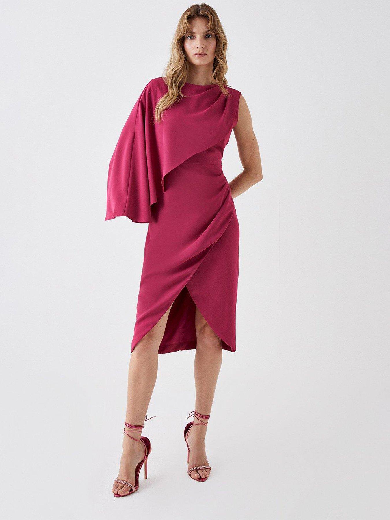 COAST Asymmetric Cape Wrap Skirt Dress - Raspberry | very.co.uk