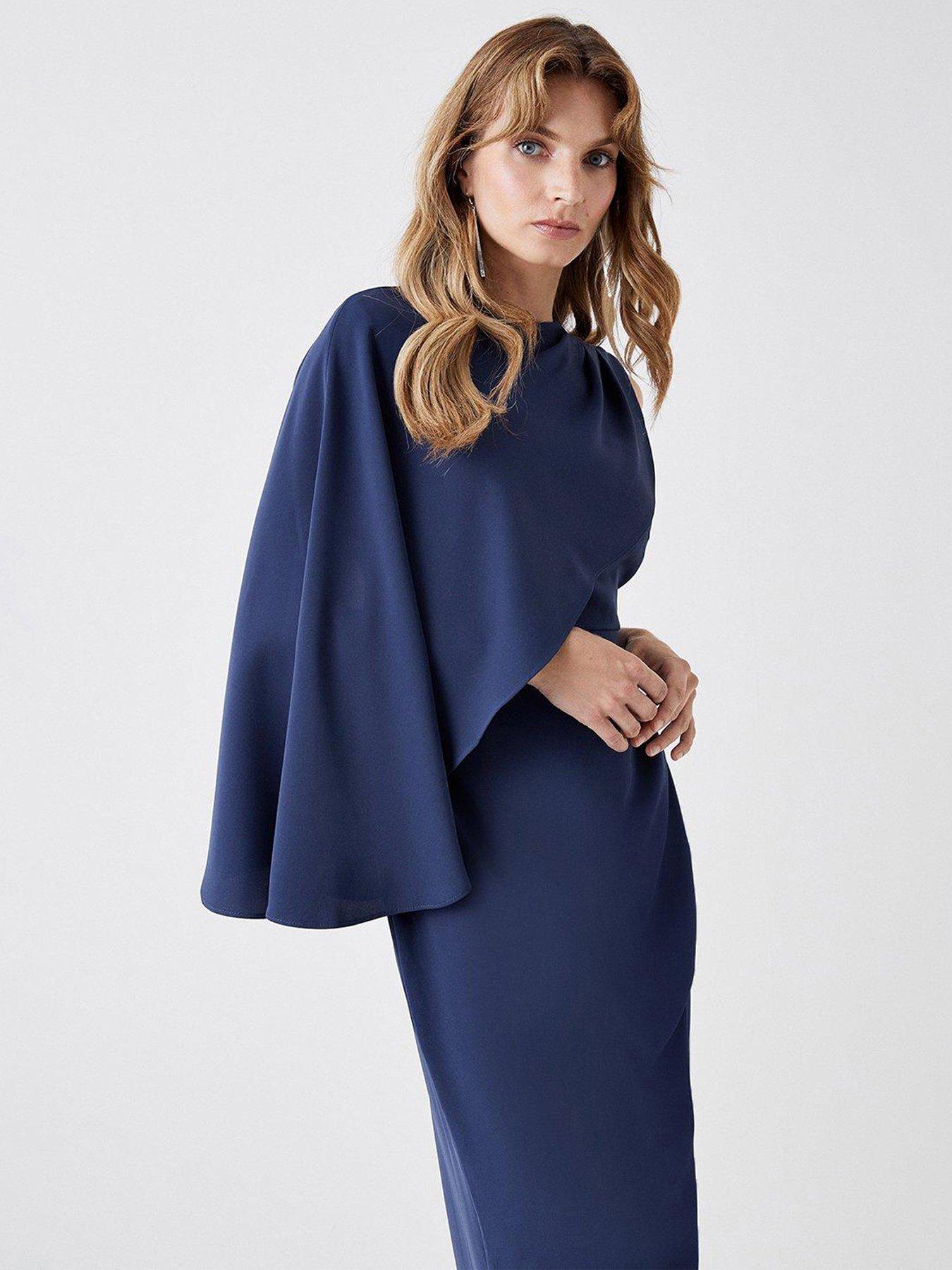 COAST Asymmetric Cape Wrap Skirt Dress - Navy | very.co.uk