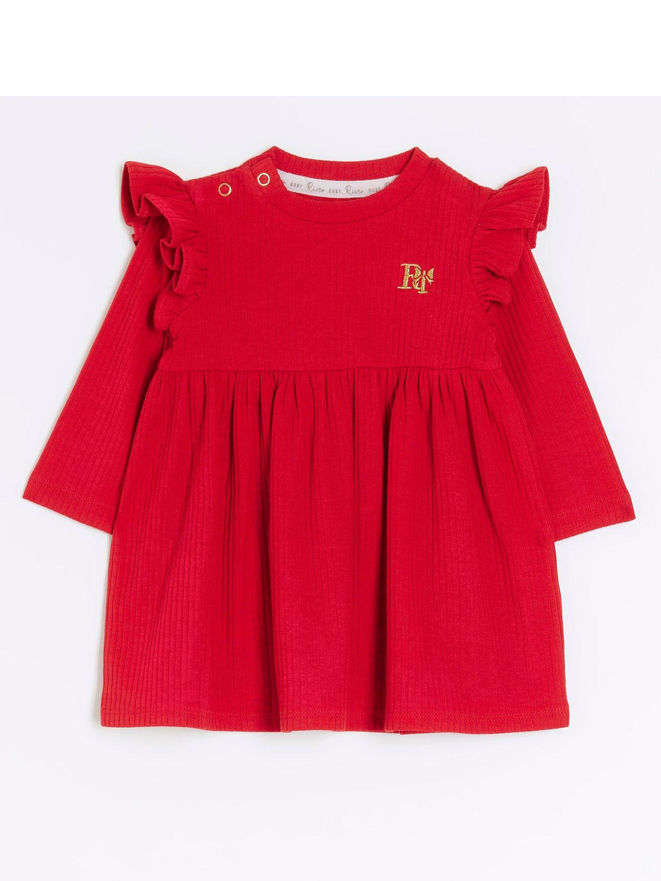River Island Baby Baby Girls Long Sleeve Dress Red very.co.uk
