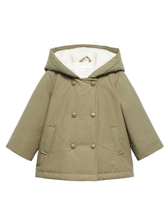 front image of mango-younger-girls-faux-fur-lined-double-breasted-coat-khaki