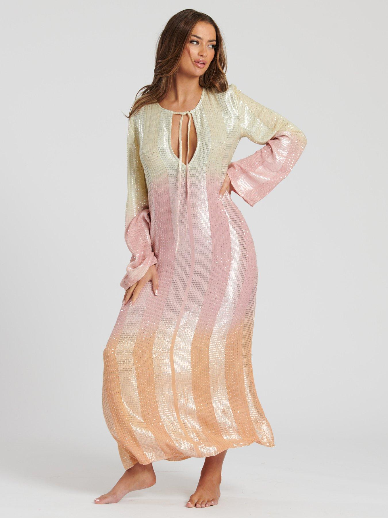 Ombre Metallic Long Sleeve Maxi Dress Multi