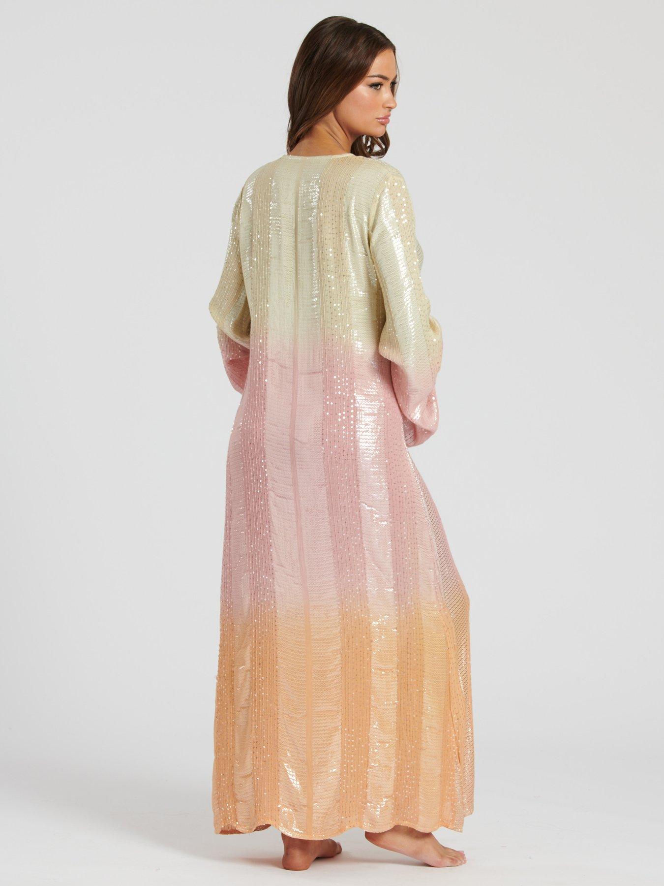 Multi long sleeve plunge mirror embroidered dress deals