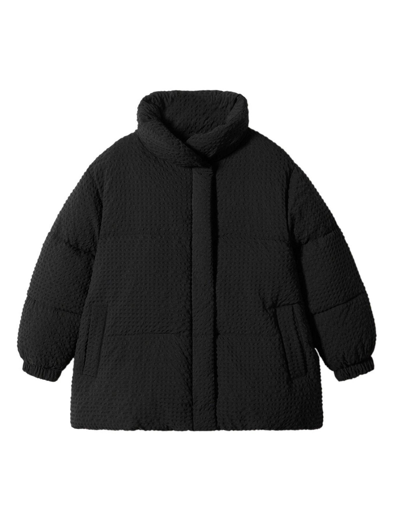 mango-girls-textured-funnel-neck-padded-coat-black