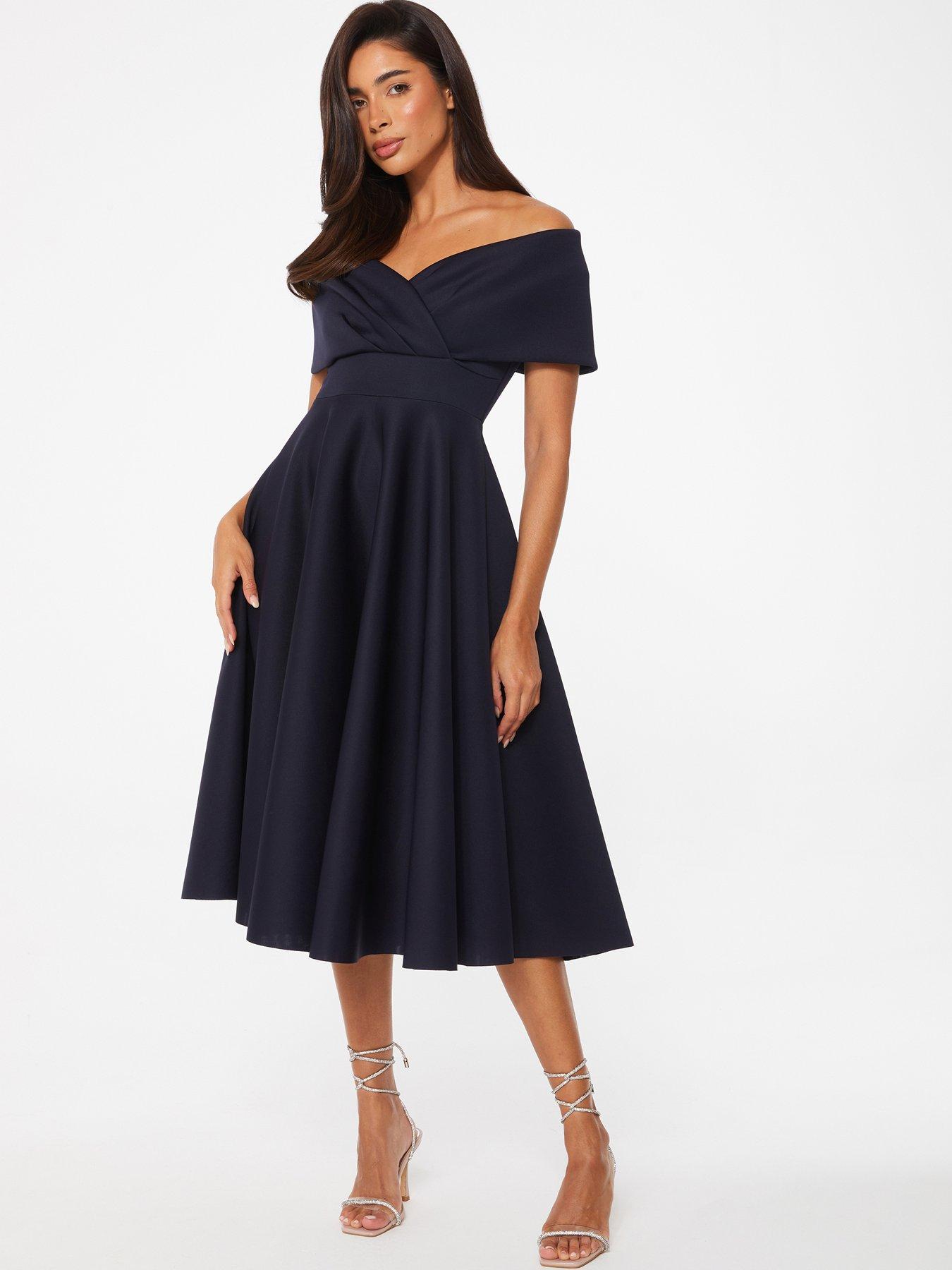 Quiz Navy Bardot Skater Midi Dress