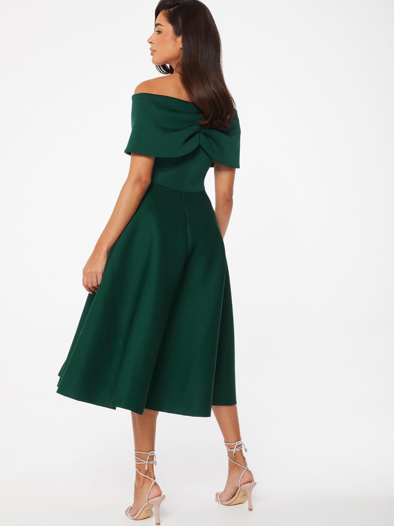 Quiz Bottle Green Bardot Skater Midi Dress Uk