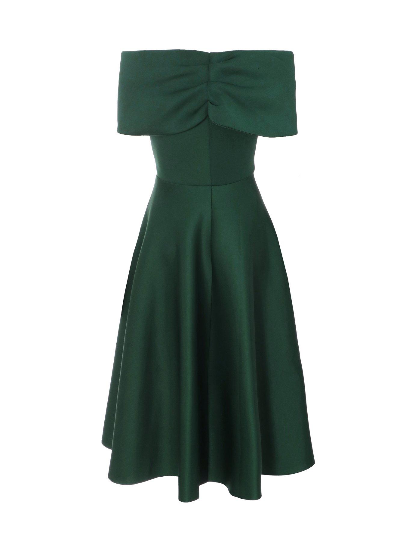 Quiz Bottle Green Bardot Skater Midi Dress Uk