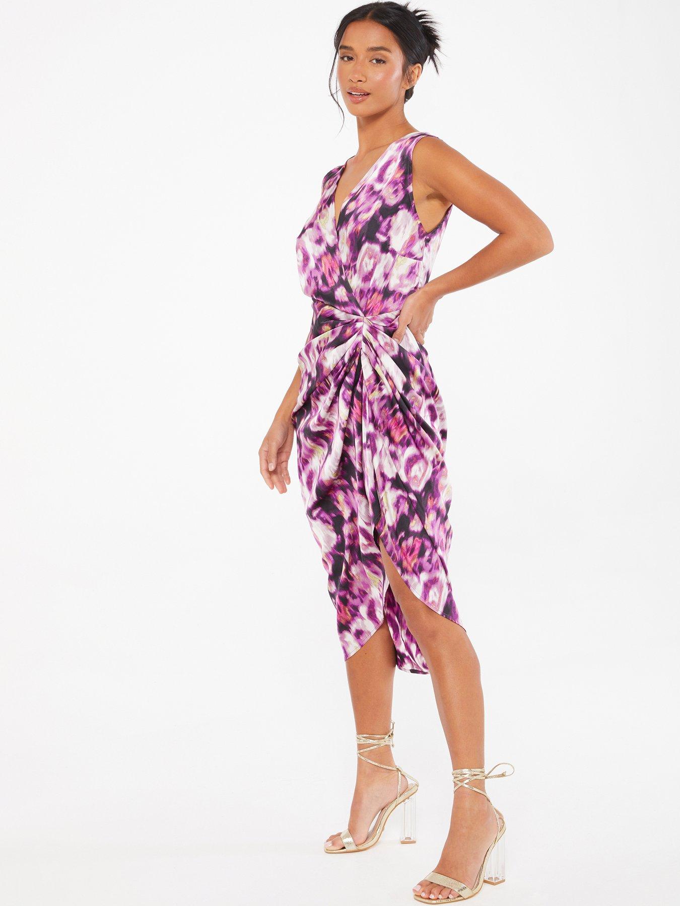 Petite Floral Frill Neck Midi Dress in Lilac