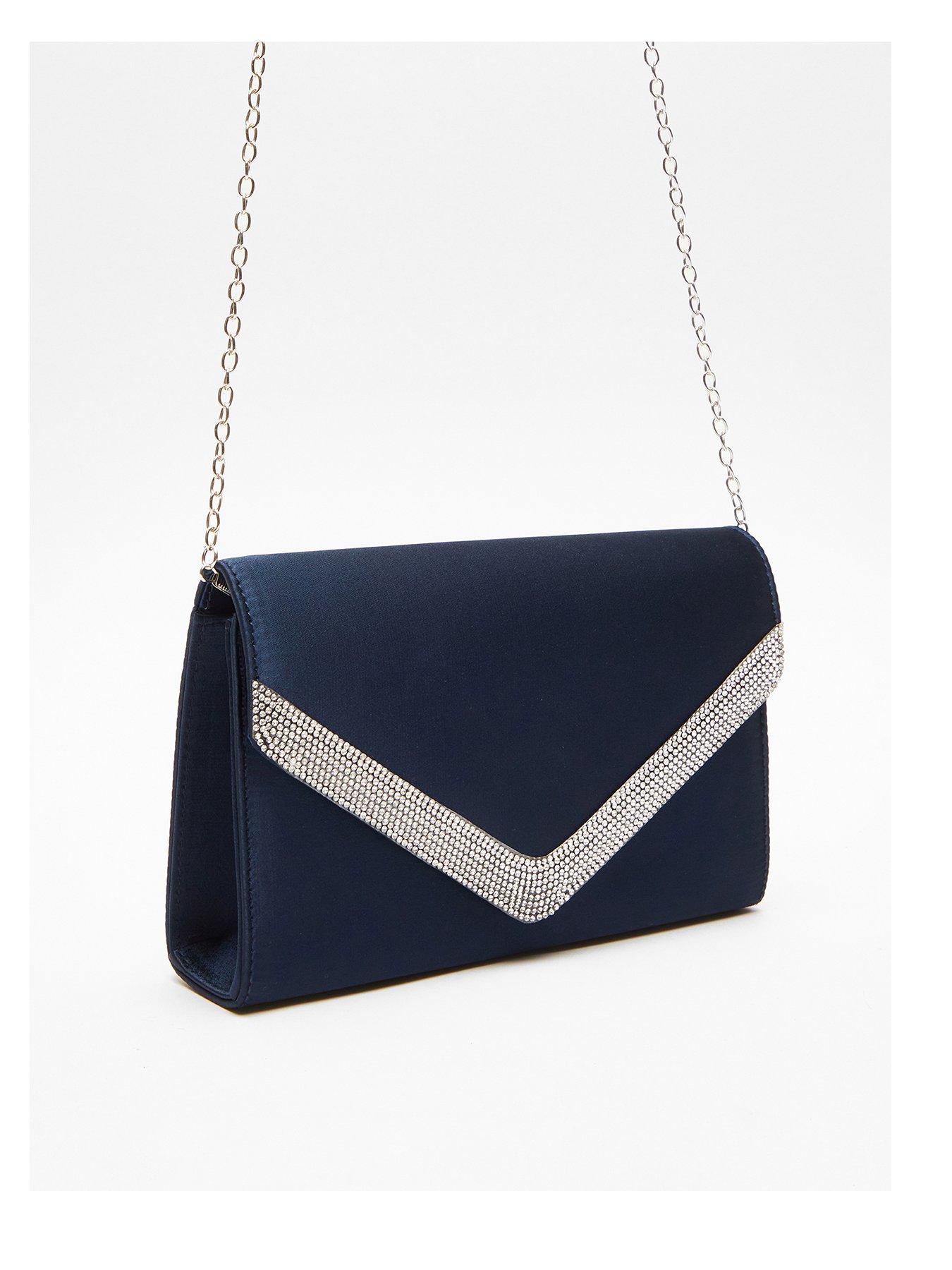 Quiz Navy Diamante Trim Clutch Bag very