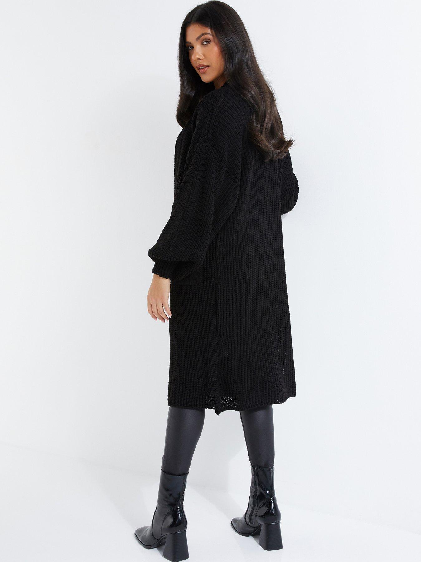 Quiz Black Knitted Longline Cardigan | Very.co.uk