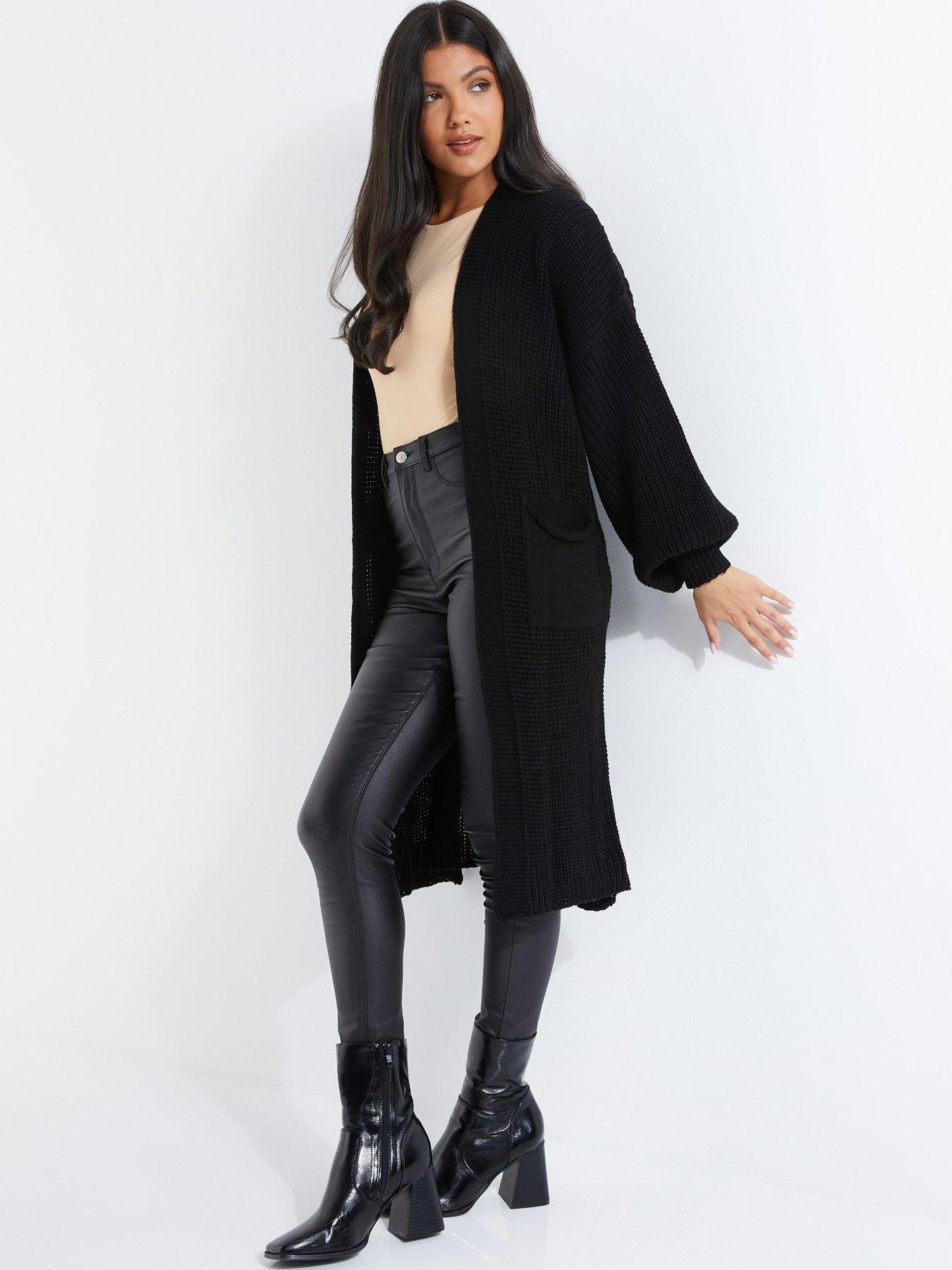 Quiz Black Knitted Longline Cardigan | Very.co.uk