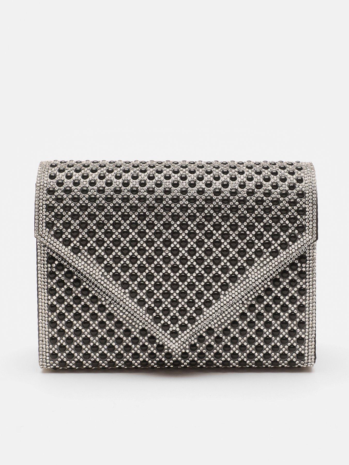 Black diamante clutch bag hot sale