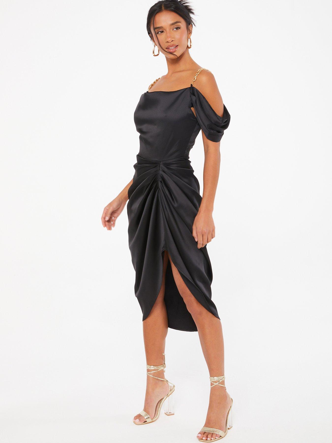 Petite black satin outlet dress