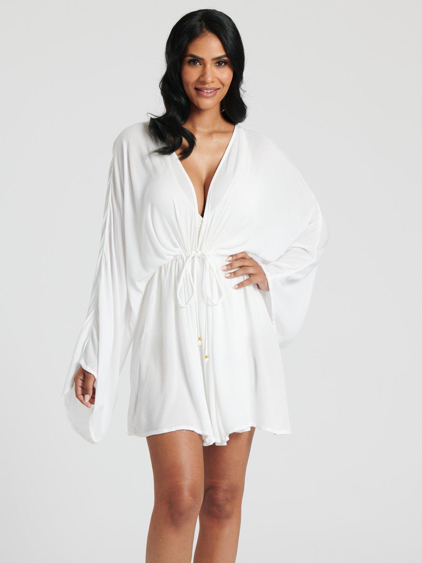 South Beach Crinkle Viscose Deep Plunge Beach Dress White Very