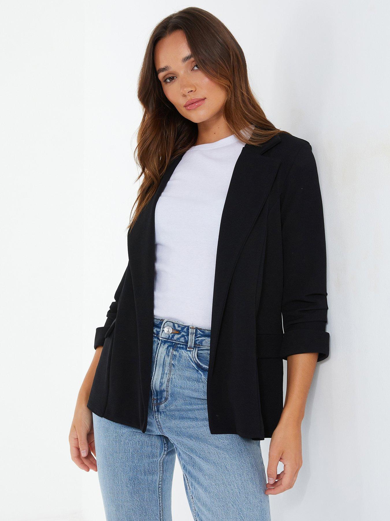 Black blazer ruched on sale sleeves