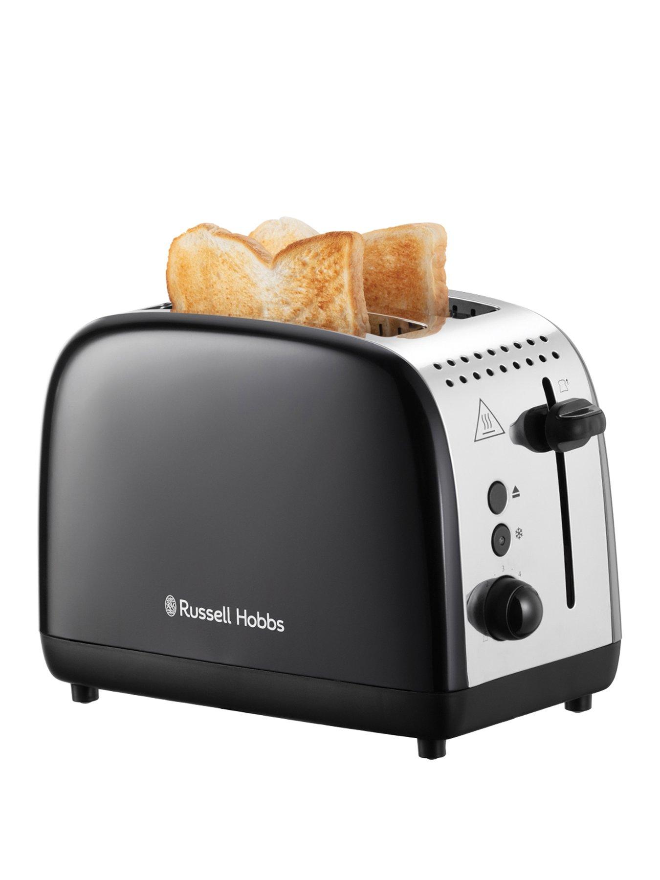 Russell Hobbs Glass Accented Long Toaster, Black & Stainless Steel, 2-Slice  Slot