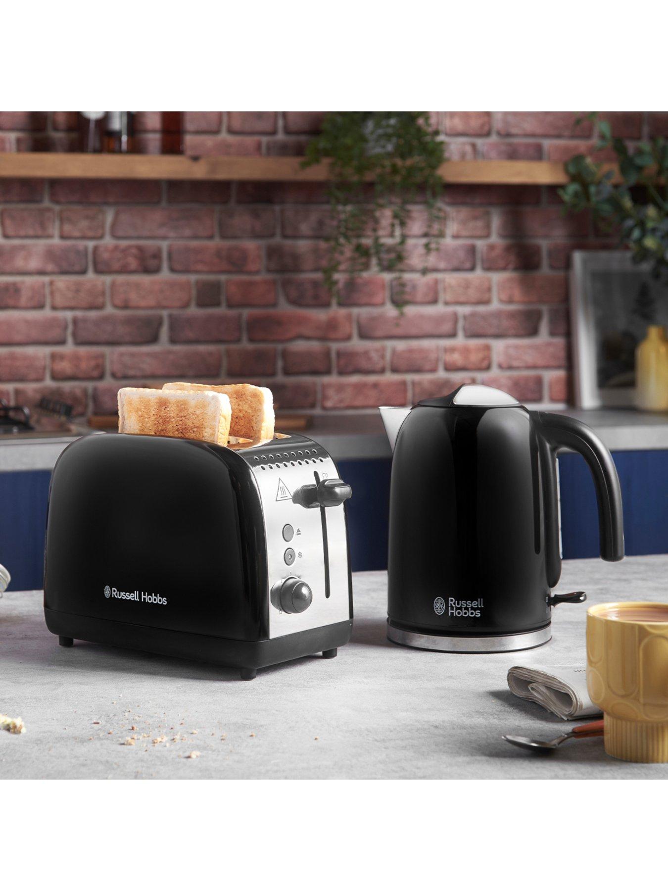 Russell Hobbs Glass Accented Long Toaster - Black & Stainless Steel - 2 Slice - TRL9300BKR