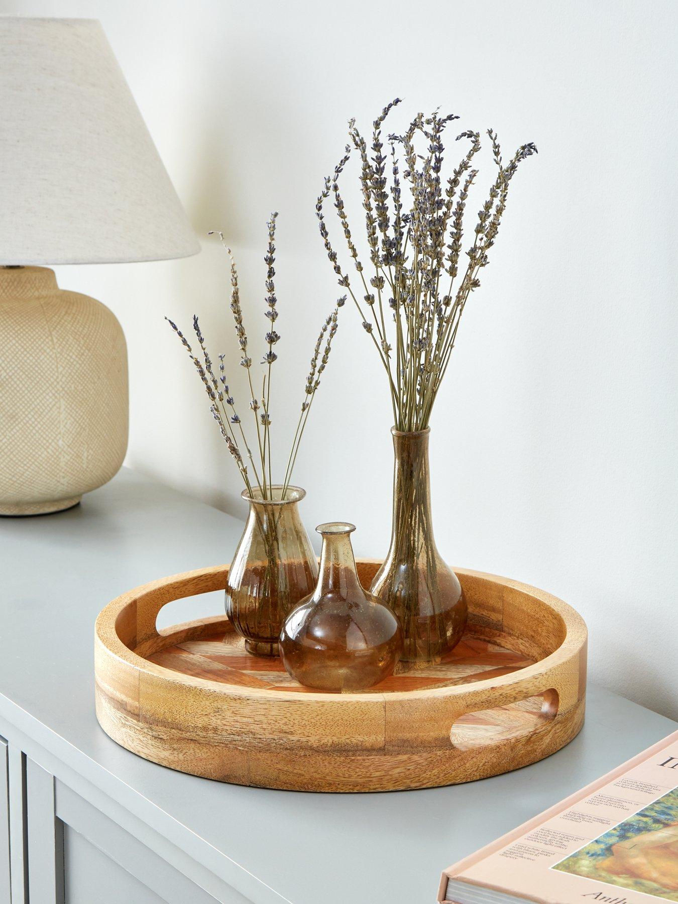 Very Home Round Wooden Textured Tray