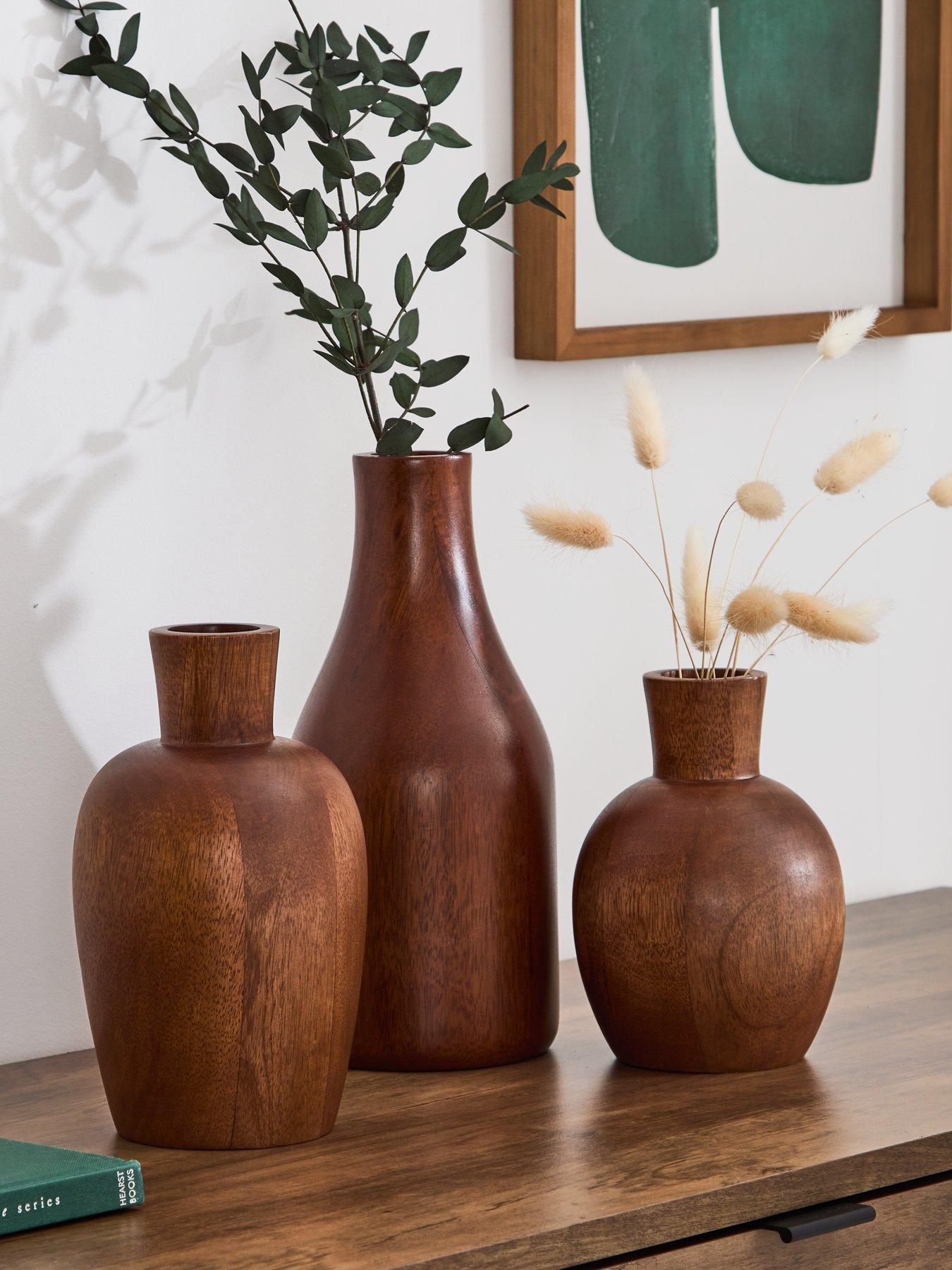 The Very Collection Set of 3 Dark Wood Vases