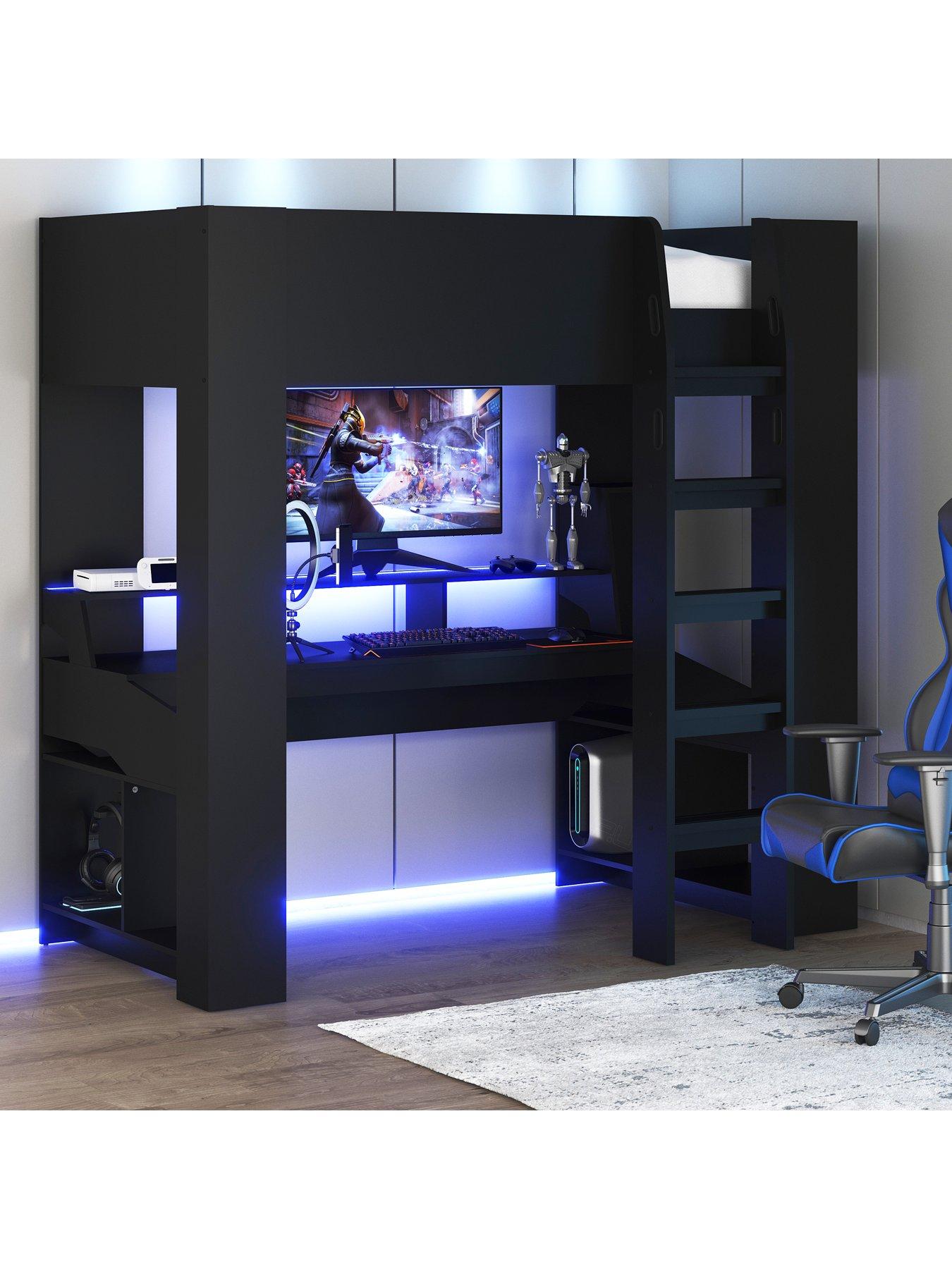 Image 1 of 7 of Very Home Maverick Gaming High Sleeper Bed with Mattress Options (Buy &amp; SAVE!) - Black