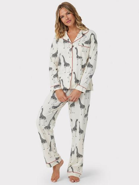 chelsea-peers-cream-giraffe-button-up-long-pyjama-set