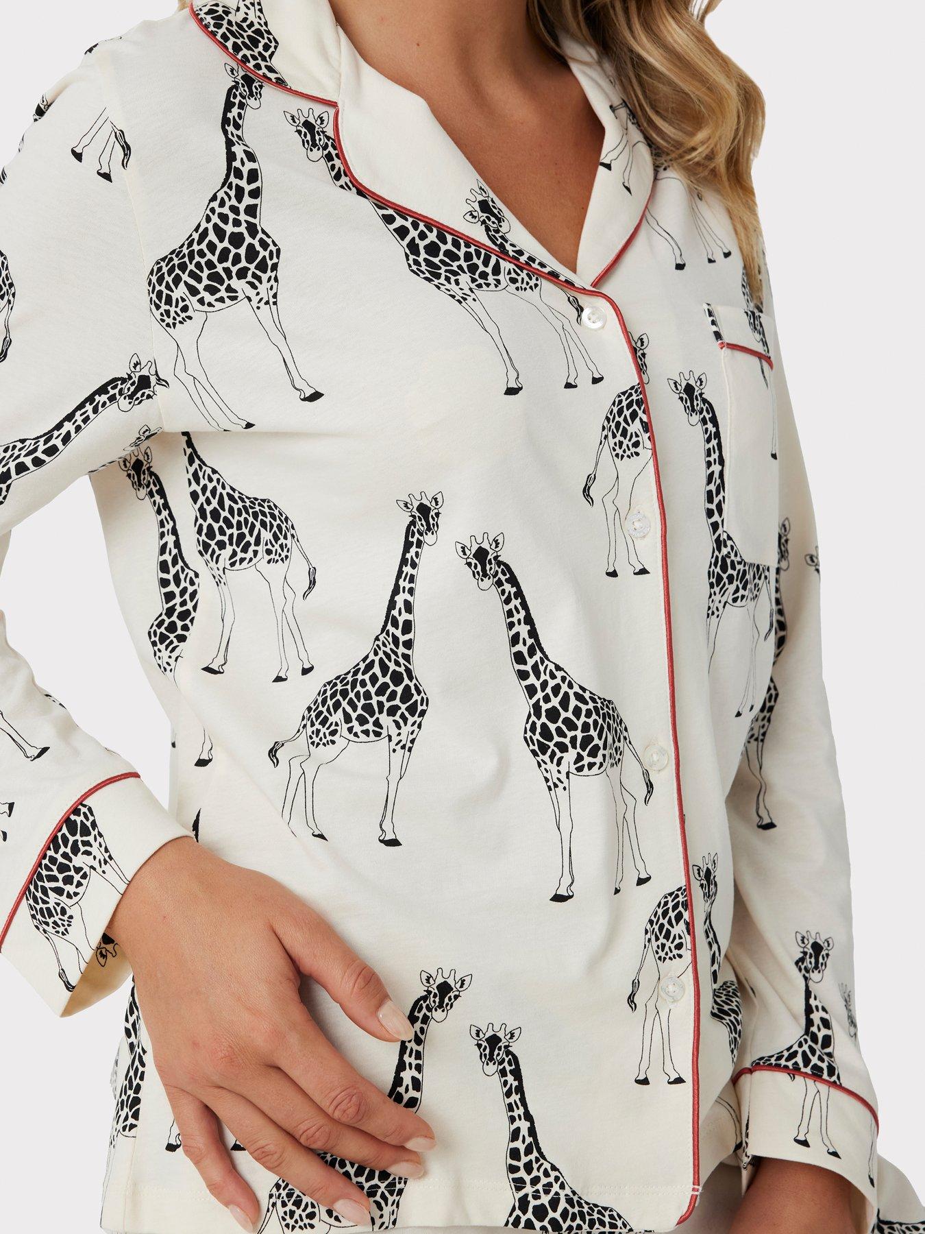 CHELSEA PEERS Cream Giraffe Button Up Long Pyjama Set Very