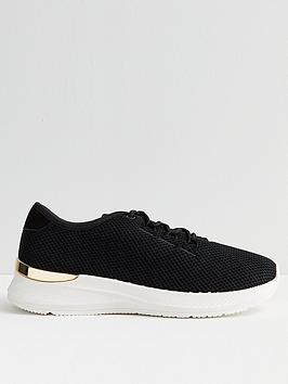new look black knit metal trim lace up trainers