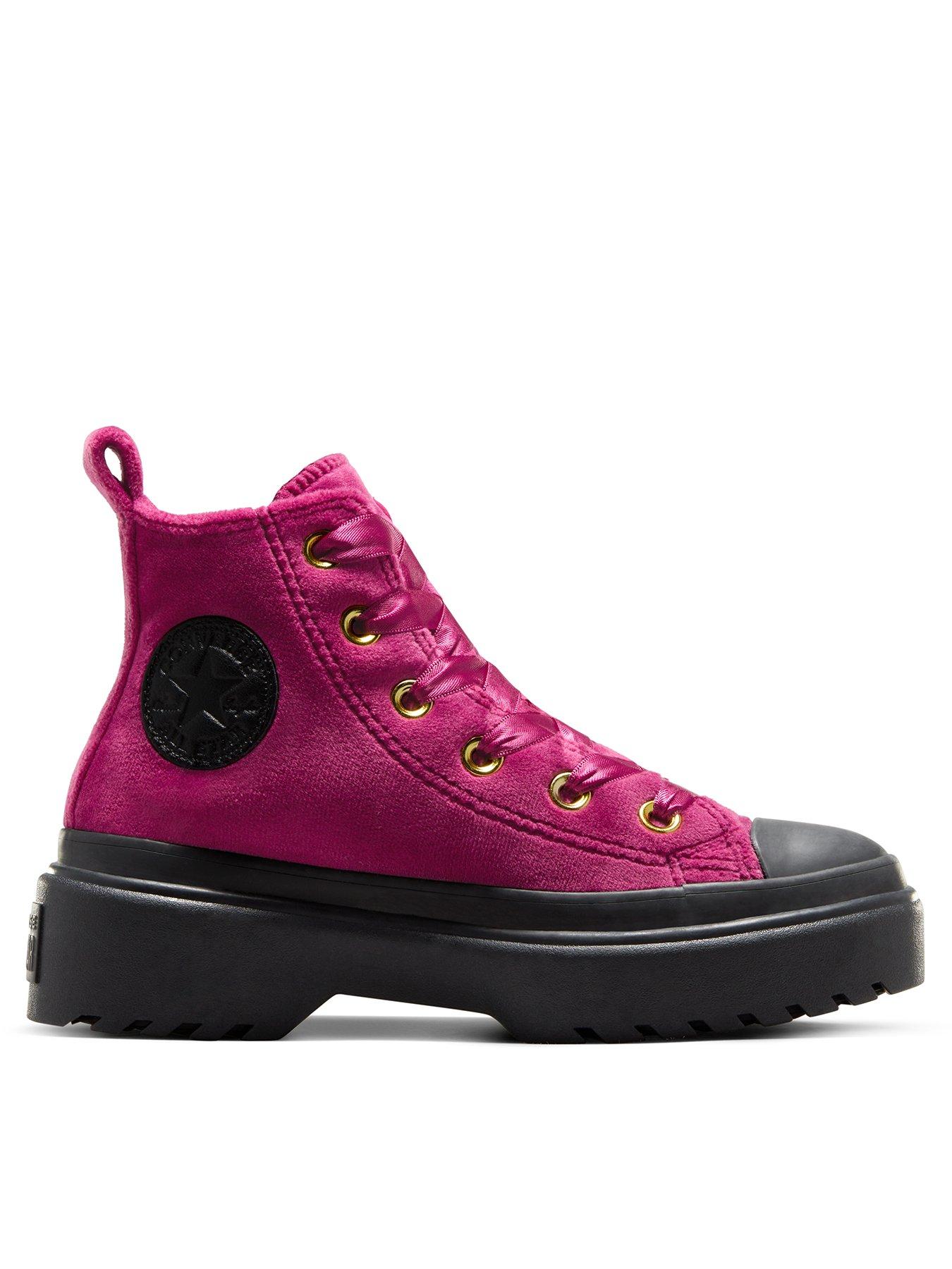 Pink velvet high top converse sale