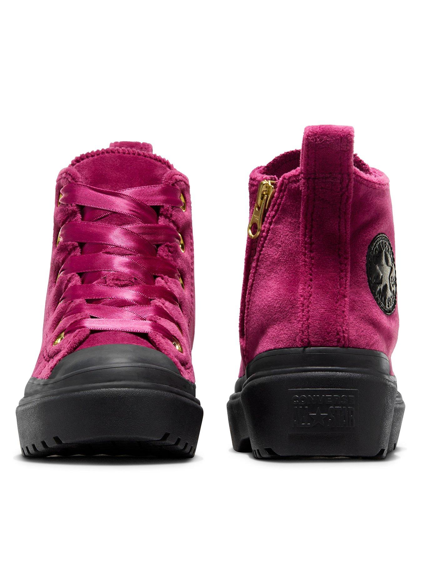 Kids Lugged Lift Platform Velvet Trainers Pink