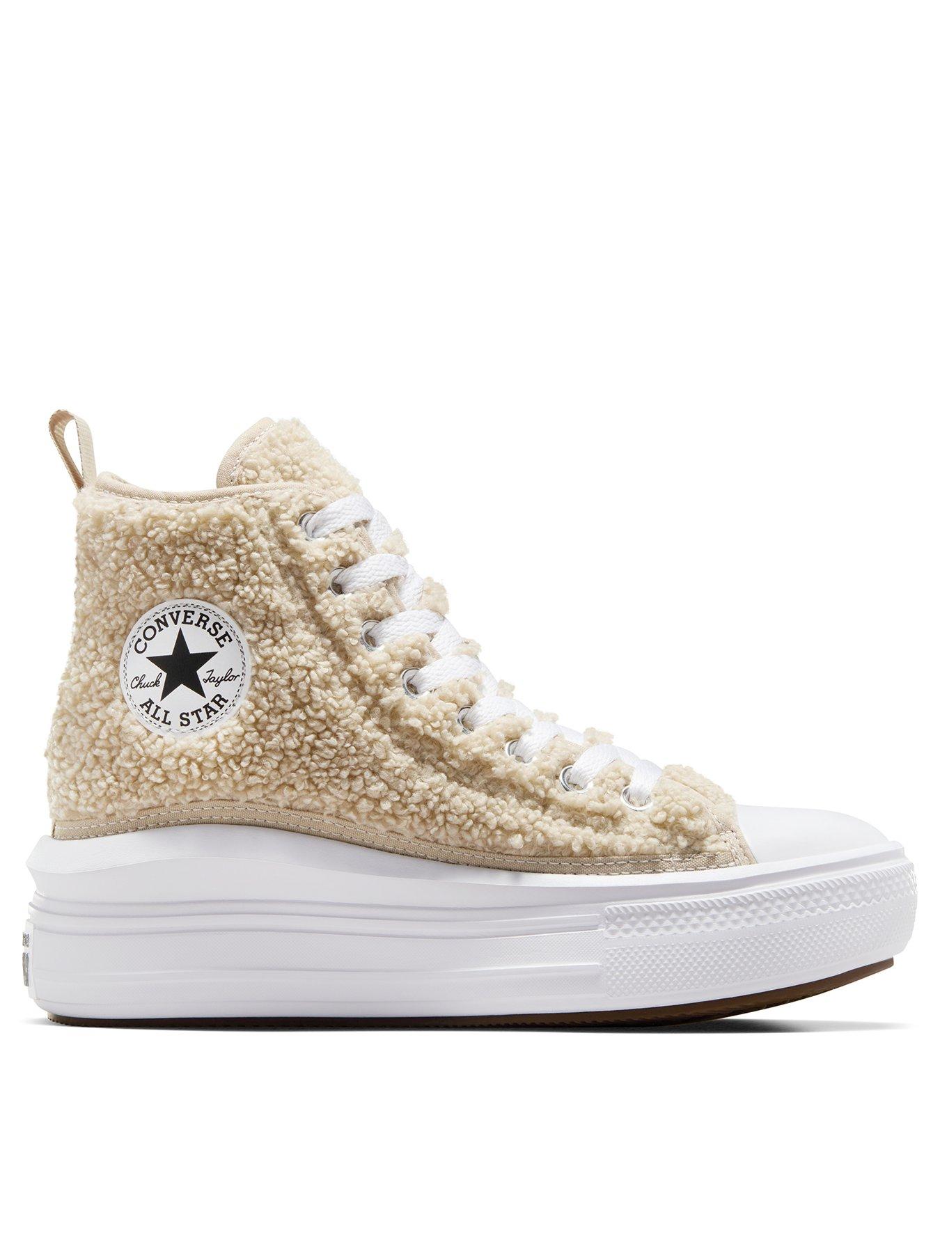 Converse Junior Platform Move Warm Winter Essentials Trainers - Beige, Beige, Size 5.5 Older