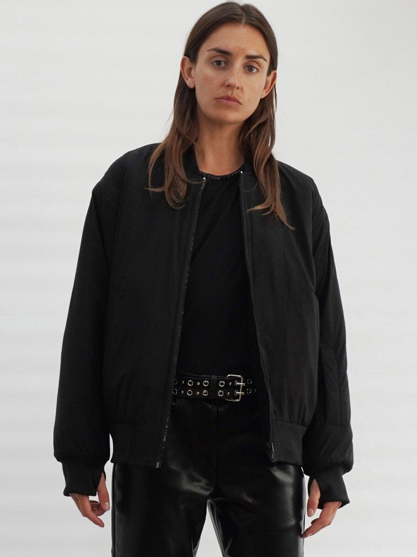 Reversible Nylon Branded Fleece Bomber Black