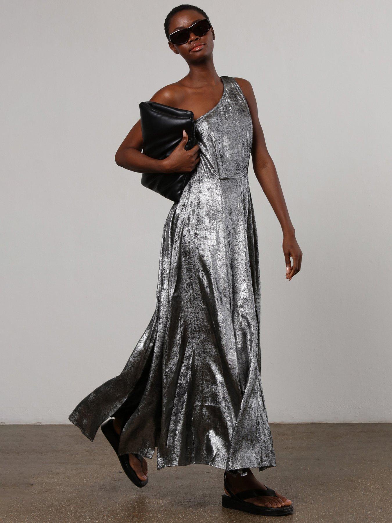 Silver silk cheap maxi dress