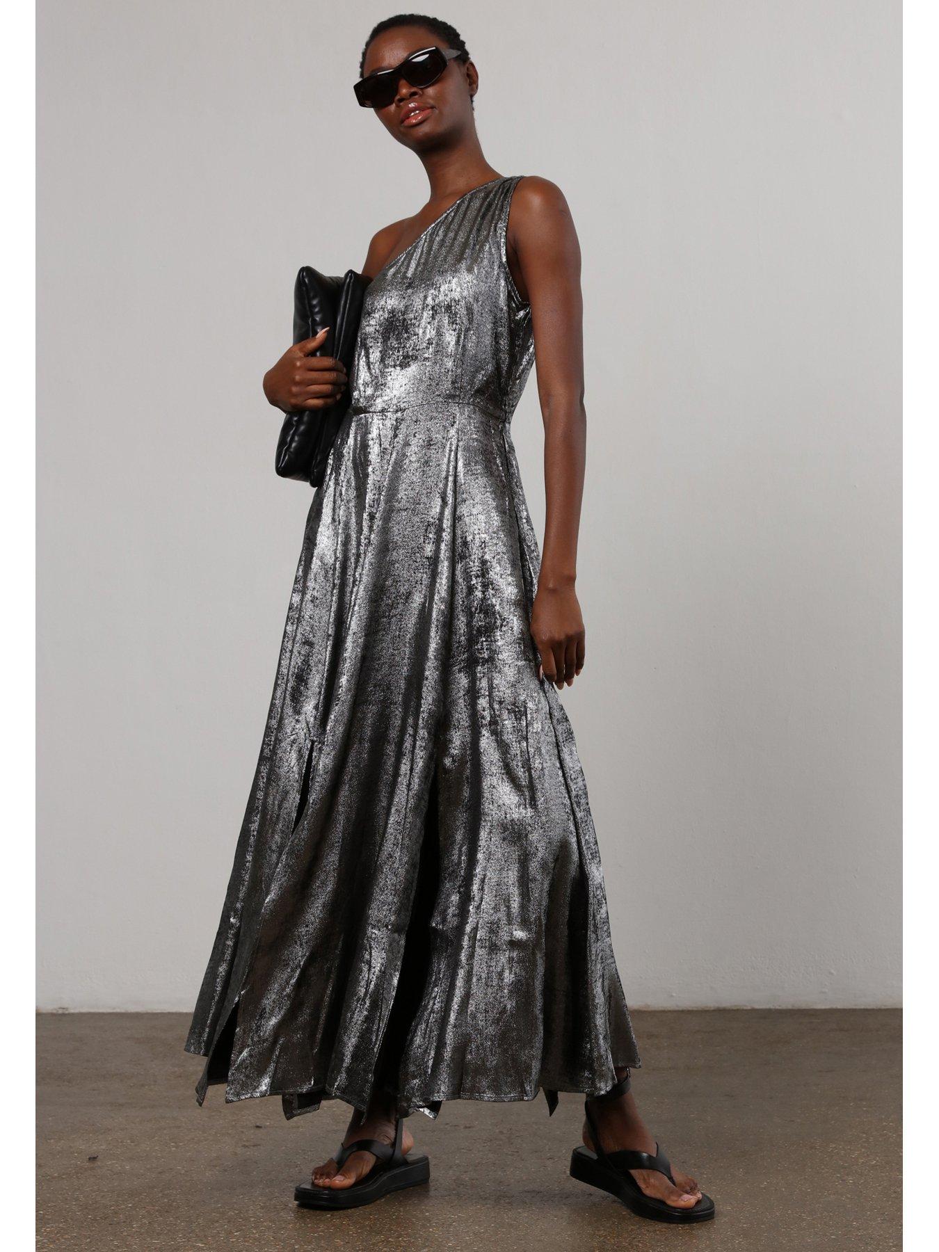 Religion One Shoulder Maxi Dress Silver very