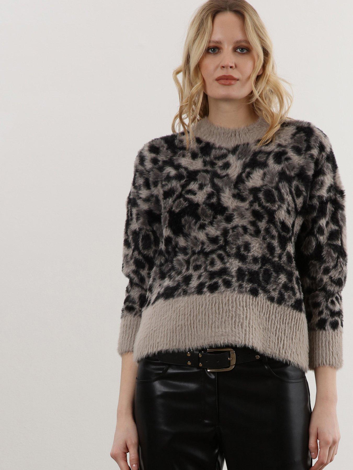 Religion Soft Feather Yarn Aura Crew Jumper In Abstract Animal Jaquard ...