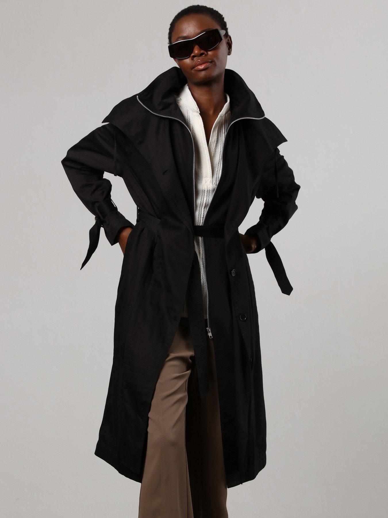 Black waterfall trench coat deals