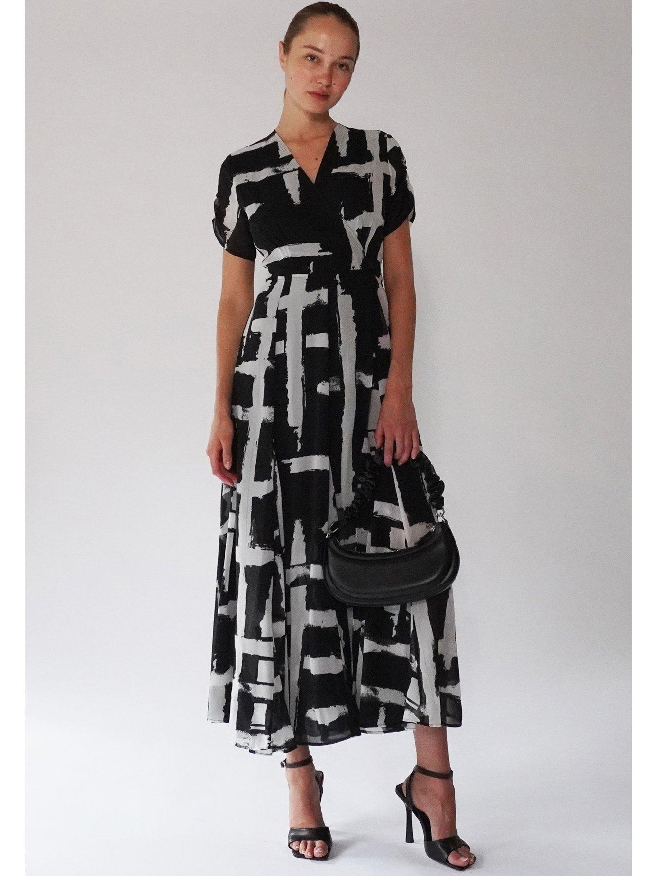 Black white wrap dress best sale