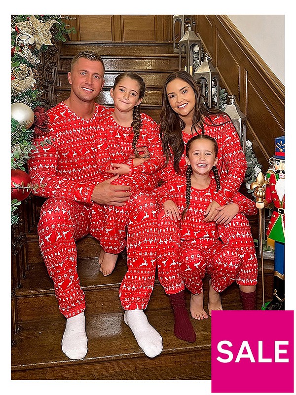 In The Style Unisex Kids Family Reindeer Fairisle Jersey Pyjama Set - Red