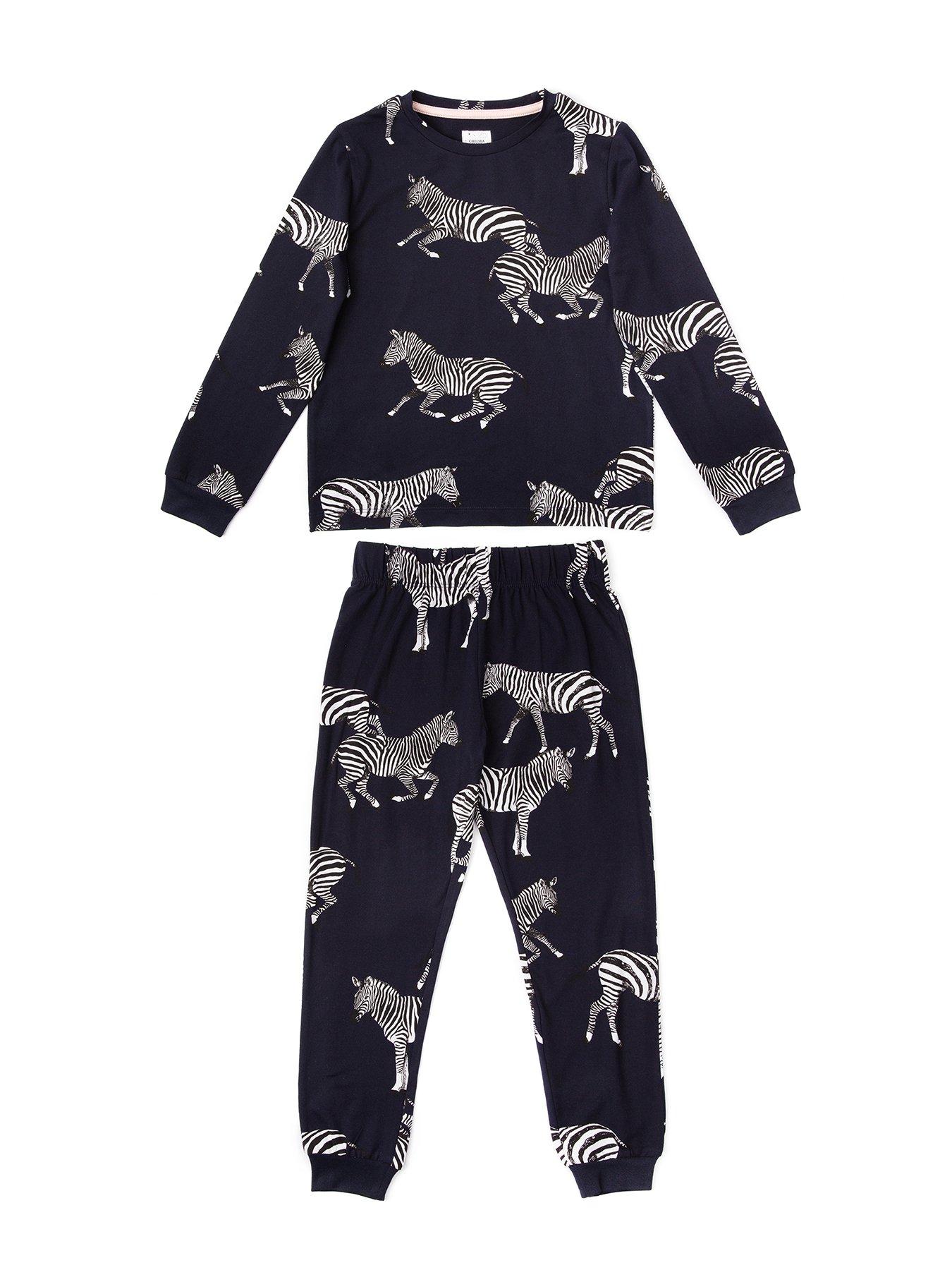 Image 1 of 2 of Chelsea Peers Unisex Kids Zebra Classic Jersey Pyjama Set - Navy