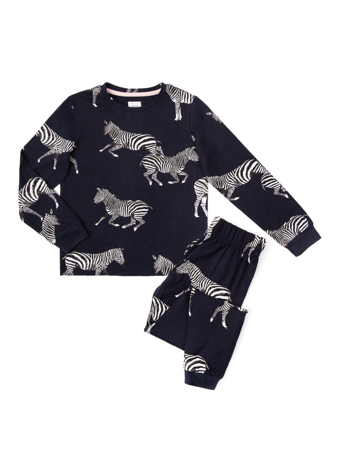 Image 2 of 2 of Chelsea Peers Unisex Kids Zebra Classic Jersey Pyjama Set - Navy
